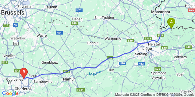Map: Charleroi Airport Brussels South (CRL) to Schophem