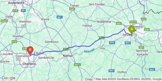 Map: Charleroi Airport Brussels South (CRL) to Sclessin