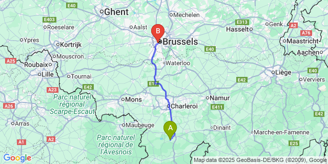 Map: Brussels Midi Train Station to Senzeilles