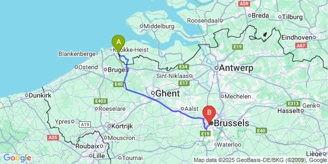 Map: Brussels Midi Train Station to Sint-Anna