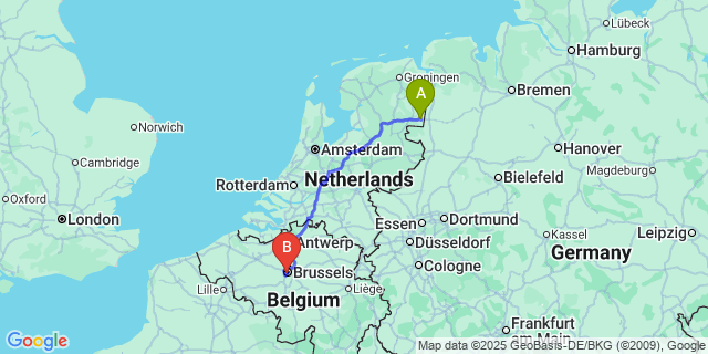 Map: Brussels Midi Train Station to Sint-Henricus