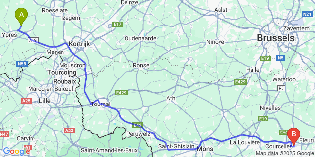 Map: Charleroi Airport Brussels South (CRL) to Sint-Juliaan