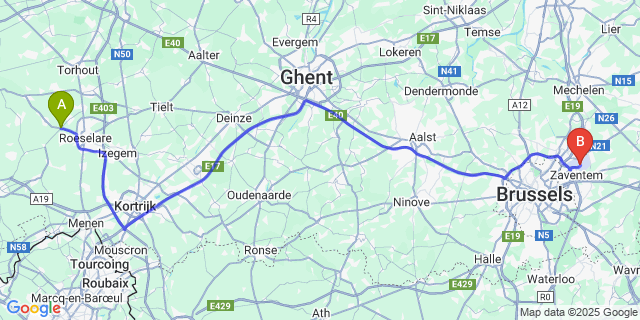 Map: Brussels Zaventem Airport (BRU) to Sleihage