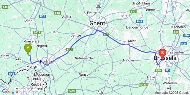 Map: Brussels Midi Train Station to Slypskapelle