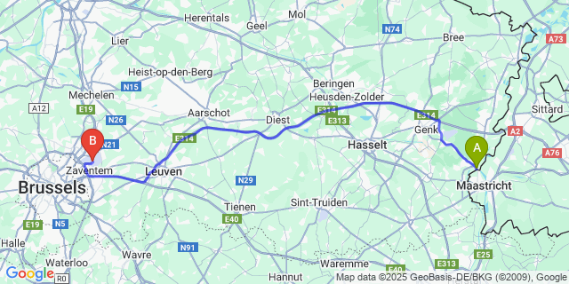 Map: Brussels Zaventem Airport (BRU) to Smeermaas