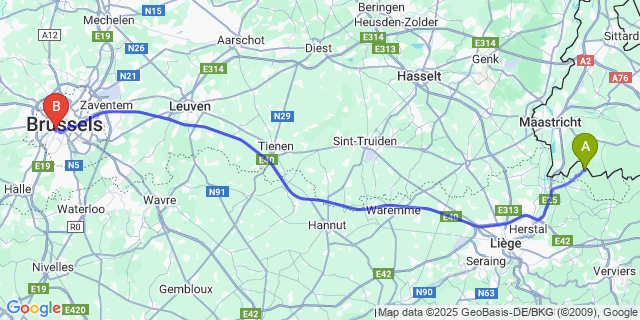 Map: Brussels Midi Train Station to Snauwenberg