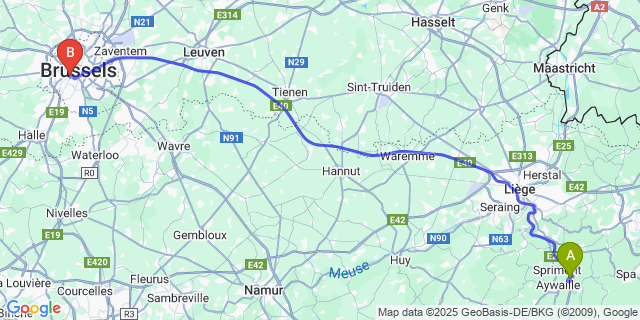 Map: Brussels Midi Train Station to Sougne