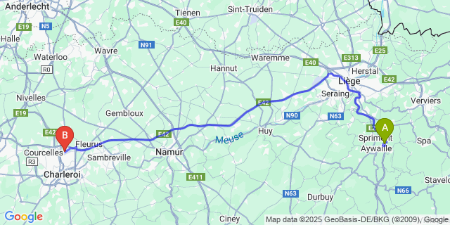 Map: Charleroi Airport Brussels South (CRL) to Sougne