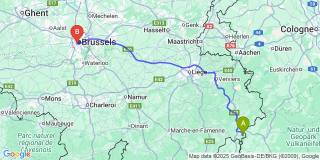 Map: Brussels Midi Train Station to Steffeshausen