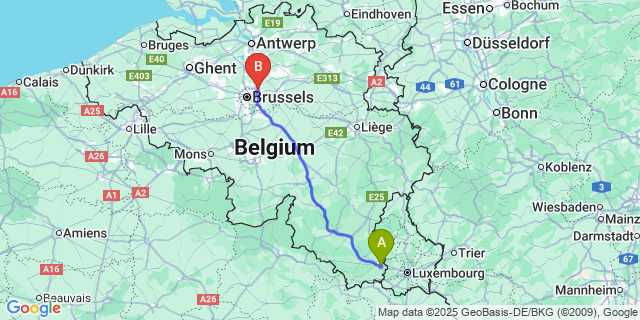 Map: Brussels Zaventem Airport (BRU) to Stehnen