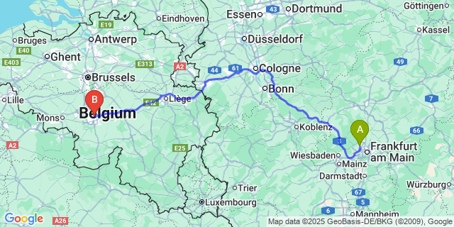 Map: Charleroi Airport Brussels South (CRL) to Steinbach