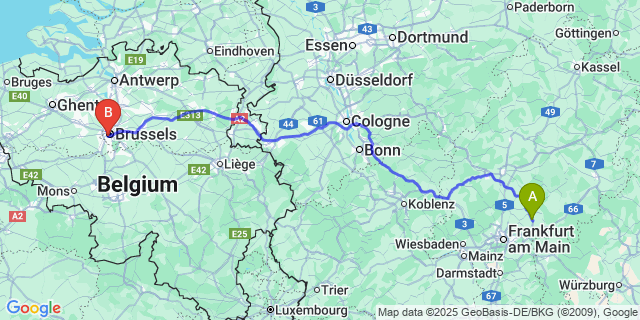 Map: Brussels Midi Train Station to Ster