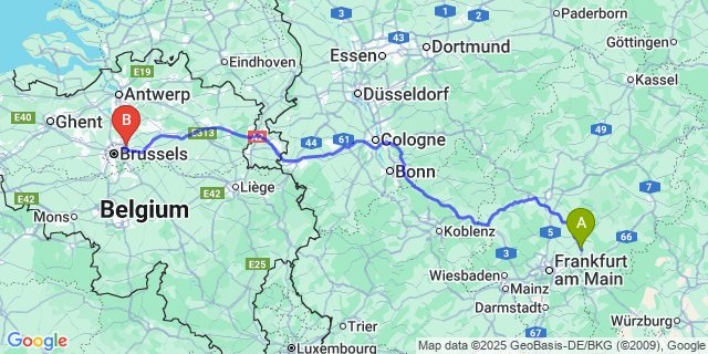 Map: Brussels Zaventem Airport (BRU) to Ster