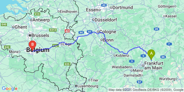 Map: Charleroi Airport Brussels South (CRL) to Ster