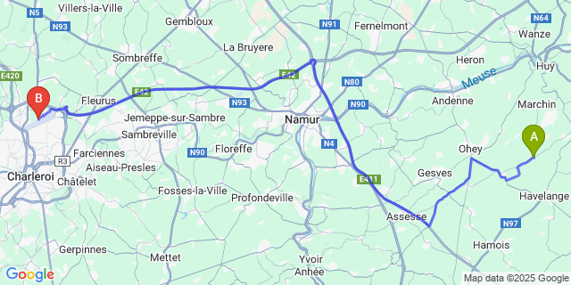 Map: Charleroi Airport Brussels South (CRL) to Tahier