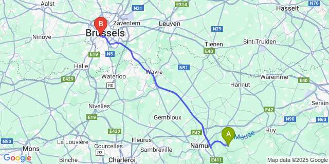 Map: Brussels Midi Train Station to Thon-Samson