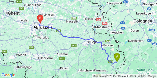 Map: Brussels Zaventem Airport (BRU) to Valender