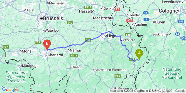 Map: Charleroi Airport Brussels South (CRL) to Valender