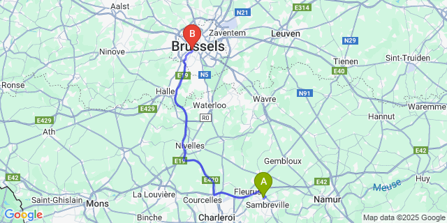 Map: Brussels Midi Train Station to Velaine-sur-Sambre