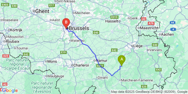 Map: Brussels Midi Train Station to Vervoz