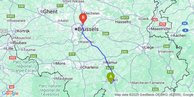 Map: Brussels Zaventem Airport (BRU) to Veves