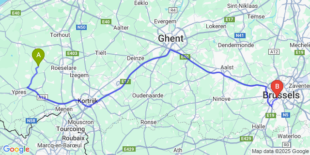 Map: Brussels Midi Train Station to Vijfwegen