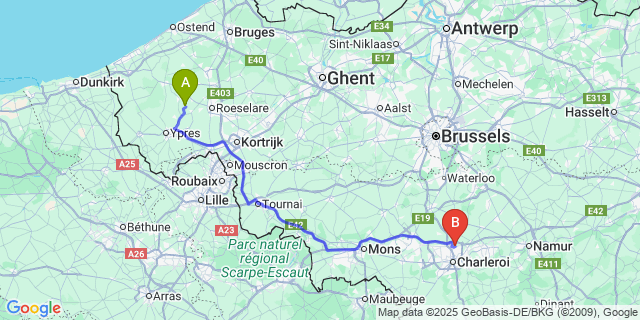 Map: Charleroi Airport Brussels South (CRL) to Vijfwegen