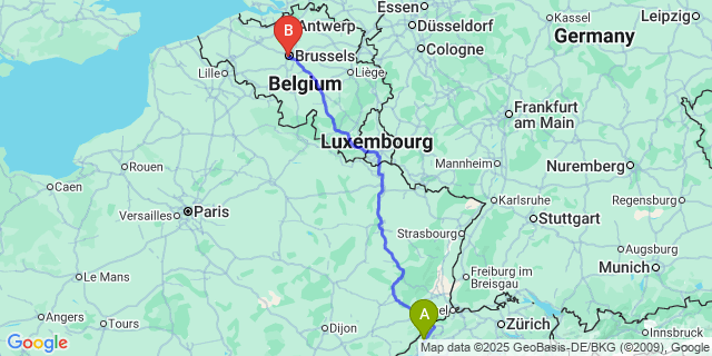 Map: Brussels Midi Train Station to Villeret