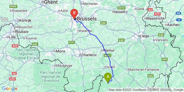 Map: Brussels Midi Train Station to Voneche