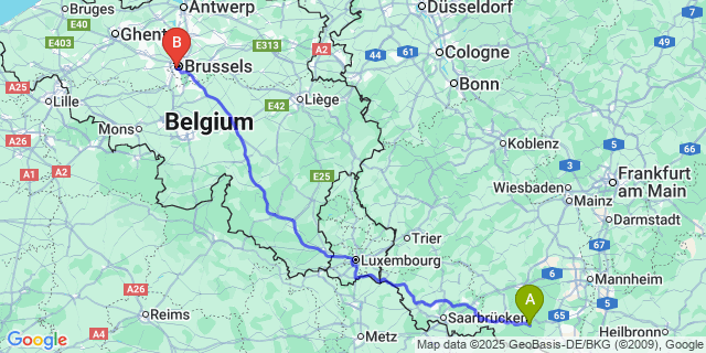 Map: Brussels Midi Train Station to Wasmuuel
