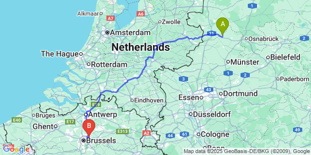 Map: Brussels Zaventem Airport (BRU) to Weweler