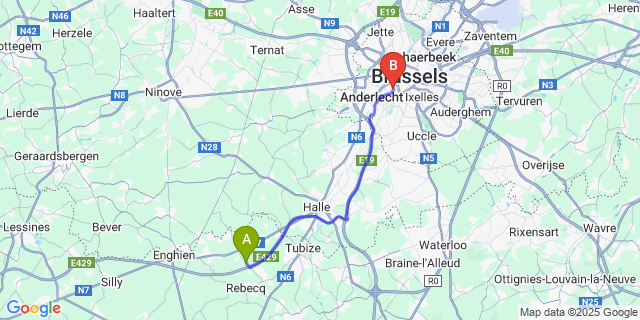 Map: Brussels Midi Train Station to Wisbecq