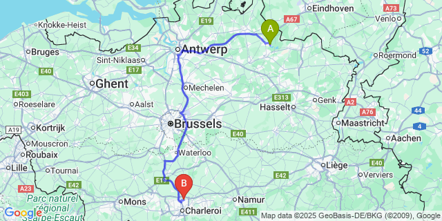 Map: Charleroi Airport Brussels South (CRL) to Witgoor