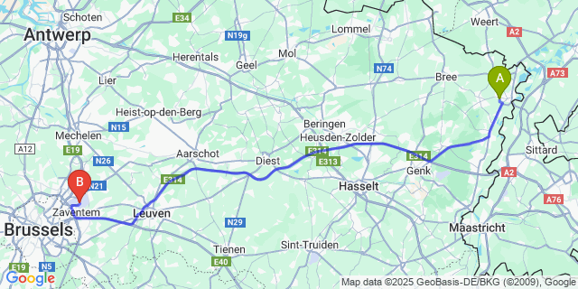 Map: Brussels Zaventem Airport (BRU) to Wurfeld