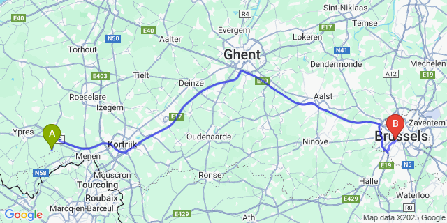 Map: Brussels Midi Train Station to Zandvoorde