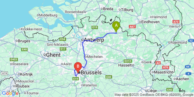 Map: Brussels Midi Train Station to Zwaneven
