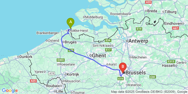 Map: Brussels Midi Train Station to Zwin