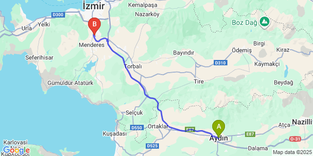 Map: Izmir Adnan Menderes Airport (ADB) to Aydın