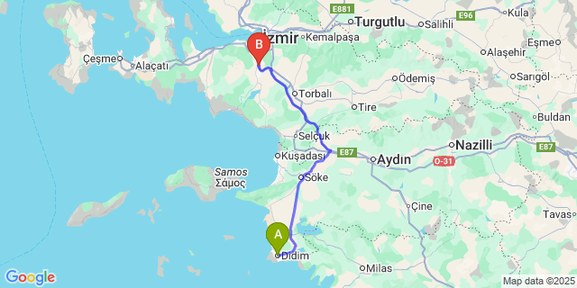 Map: Izmir Adnan Menderes Airport (ADB) to Didim