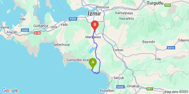 Map: Izmir Adnan Menderes Airport (ADB) to Özdere