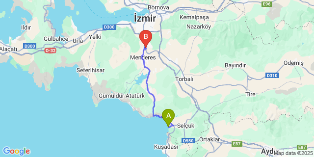 Map: Izmir Adnan Menderes Airport (ADB) to Pamucak