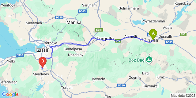 Map: Izmir Adnan Menderes Airport (ADB) to Salihli