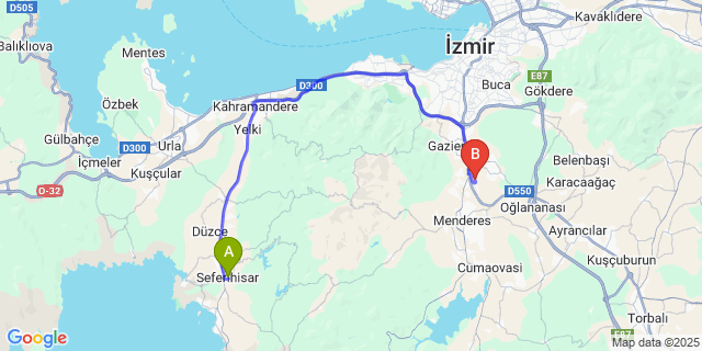 Map: Izmir Adnan Menderes Airport (ADB) to Seferihisar