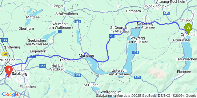 Map: Salzburg Airport (SZG) to Gmunden