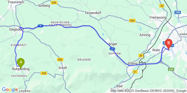 Map: Salzburg Airport (SZG) to Ruhpolding