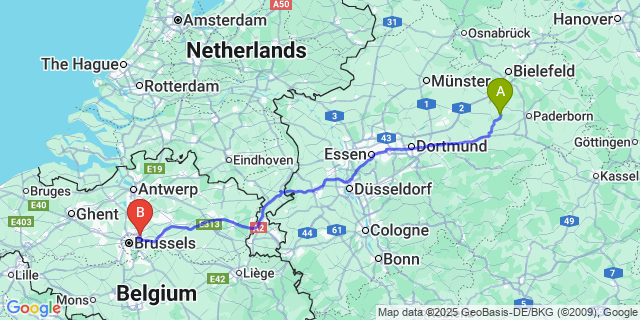 Map: Brussels Zaventem Airport (BRU) to Ell