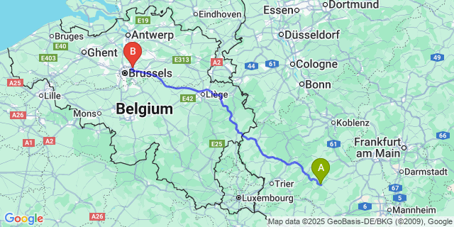 Map: Brussels Zaventem Airport (BRU) to Fischbach