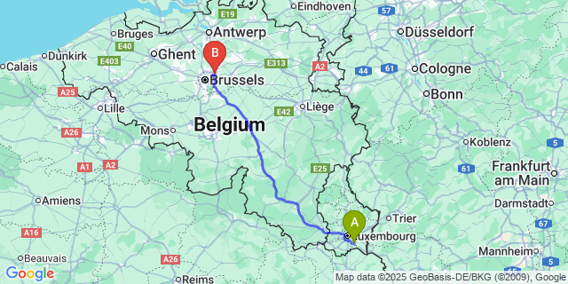 Map: Brussels Zaventem Airport (BRU) to Weiler-la-Tour
