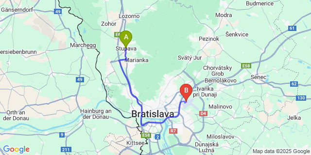Map: Bratislava Airport (BTS) to Stupava