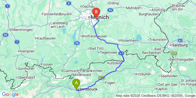 Map: Innsbruck Airport (INN) to Achenkirch